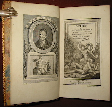  AA.VV. Satire di Antonio Vinciguerra, Lodovico Ariosto, Ercole Bentivoglio, Luigi Alamanni, Lodovico Dolce 1786 Londra e si vende in Livorno presso Tommaso Masi e compagni